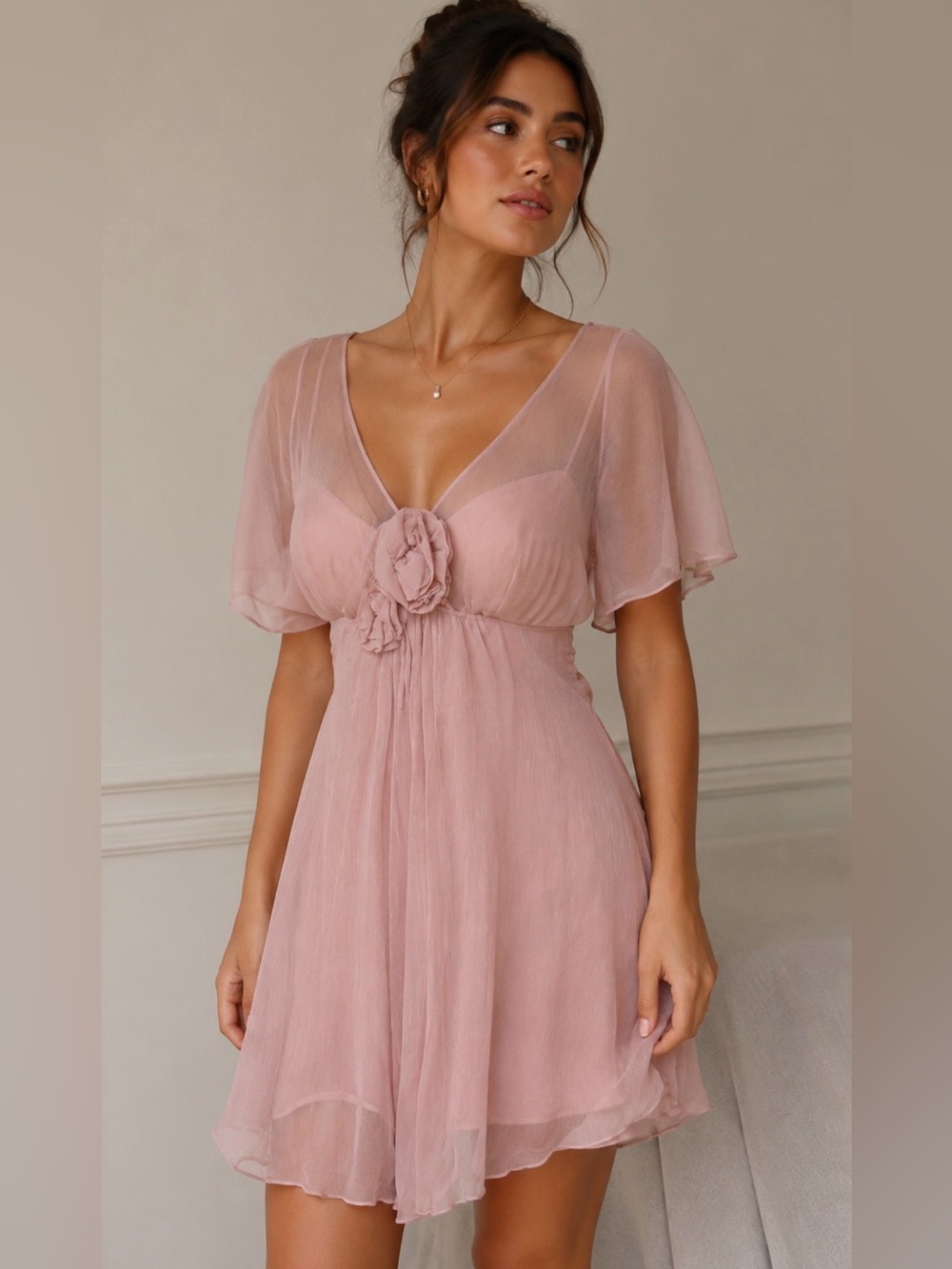 💗🌸💐 Amsale 100% Silk Blush Pink Chiffon Dress Size 12 Romantic Cocktail Party